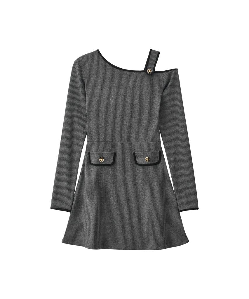Salon De Yon One Shoulder Long Sleeve Mini Dress_ Charcoal