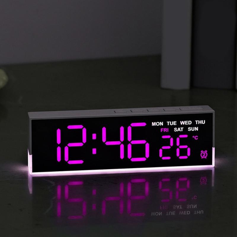 Night Light Digital Alarm Clock Electric Desk Clock with Indoor Temperature Loud Alarm Day of Week for Living Room