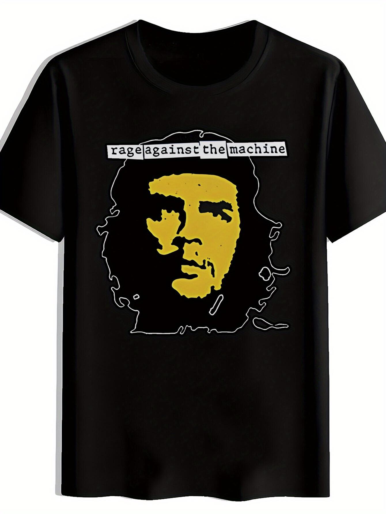 Black T-shirt with Rage Against the Machine Graphic Print - Bold Yellow & White Design S
