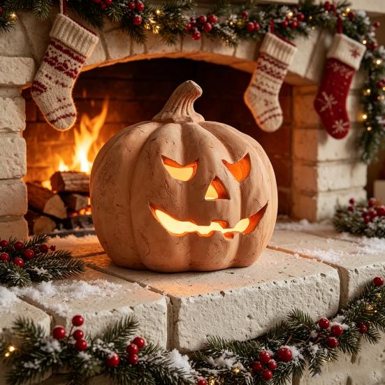 Regalos Pensados para Halloween Portavelas de Calabaza, Linterna de Resina Portavelas de Té con Centros de Mesa Festivos Cara Tallada para Chimenea de Granja de Otoño