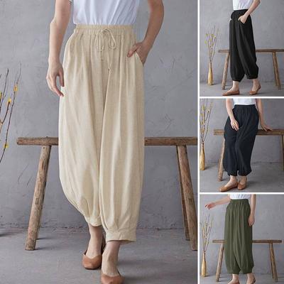 Women's Spring and Autumn Solid Colour Breathable Comfortable Cotton and Linen Retro Literary Casual Pants Women's Lantern Pants