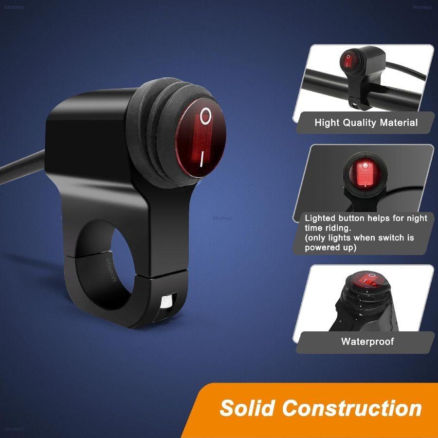 Light Switch 12V Waterproof Aluminum Alloy Handlebar Switches for Motorcycle Red