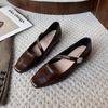 2025 Casual Versatile Odin Art Exhibition~ the ro * Square Head Leather Buckle Flat Mary Jane Women's Shoes