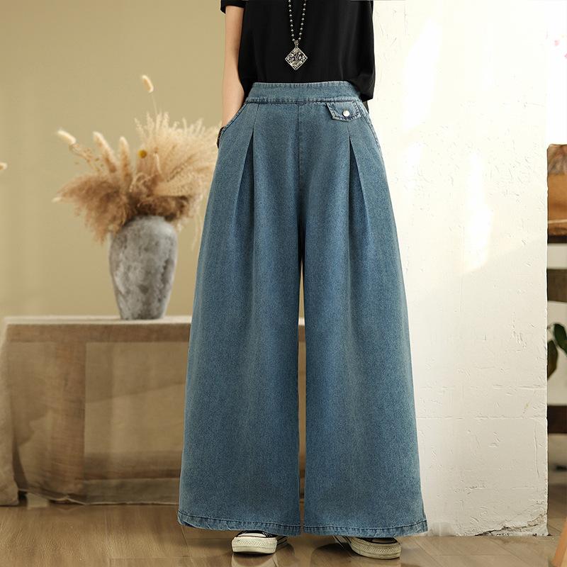 

Джинсы из синего денима в винтажном стиле, однотонные, с высокой талией, повседневные, с широкими штанинами, женские, на каждый день, женские повседневные брюки для лета S синий