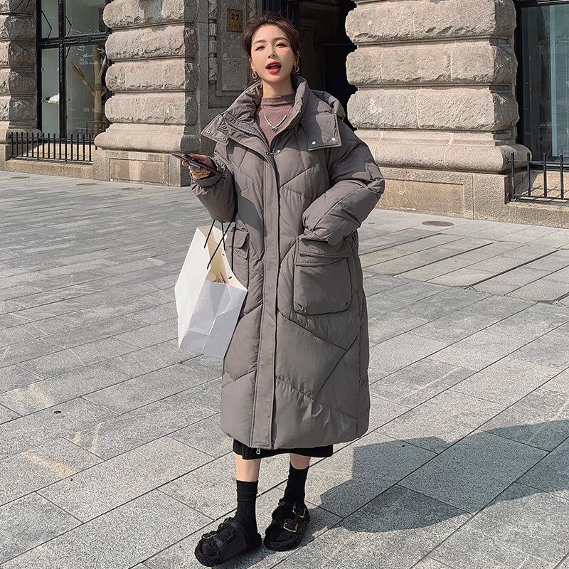 Winter New Loose Fashion Hooded Down Cotton-padded Jacket Women's Long Padded Over-the-knee Warm Coat Coat.