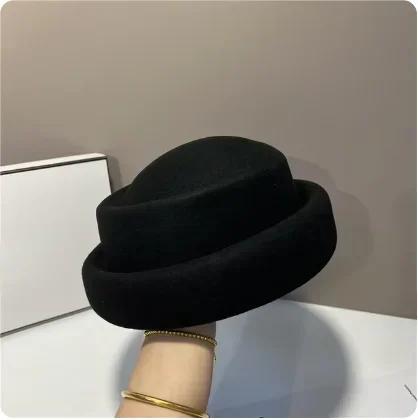 

For Women Ladies French Elegant Berets Designer Bucket Hat 100% Australian Wool Vintage Fashion elegant Fedora Hat 56-58cm чорний