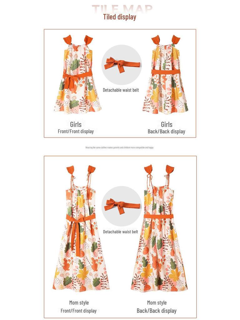 2025 Summer Family Matching Outfits: Parent-Child Medium-Length Casual Dress for 3-4 Member Families