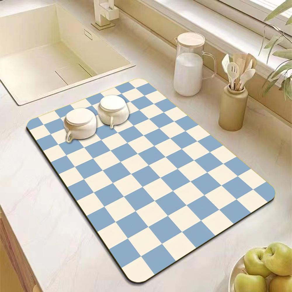 Alfombrilla de Goteo para Máquina con Patrón de Tablero de Ajedrez Suela de Goma Antideslizante Anti-Suciedad para Cafetera Fregadero de Cocina Encimera de Baño