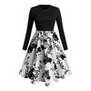 Plus Size Women's Hepburn Style Polka Dot A-line Dress with Round Neck and Long Sleeves