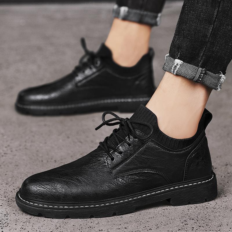 Casual Leather Shoes British Style Business Black Soft Sole Summer Breathable Shoes