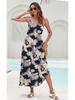 2026 Elegant European & American Spaghetti Strap Long Printed Dress with Pockets