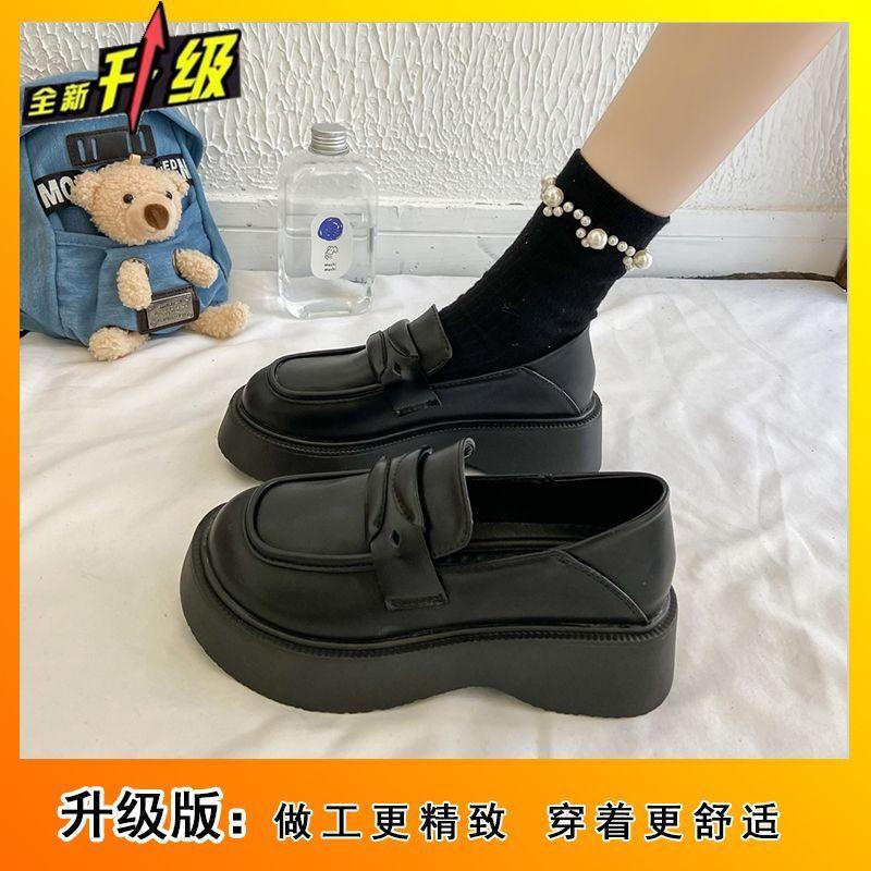 British style black small leather shoes women's 2025 spring and summer new fashion versatile height-increasing work shoes platform shoes children