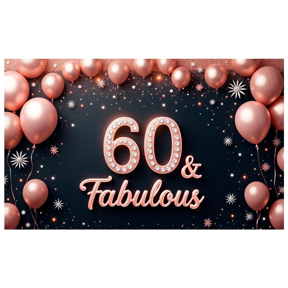60th Birthday Banner Balloon Decor Fabulous Birthday Background 60th Celebration Banner Glitter Accents For Birthday Photo