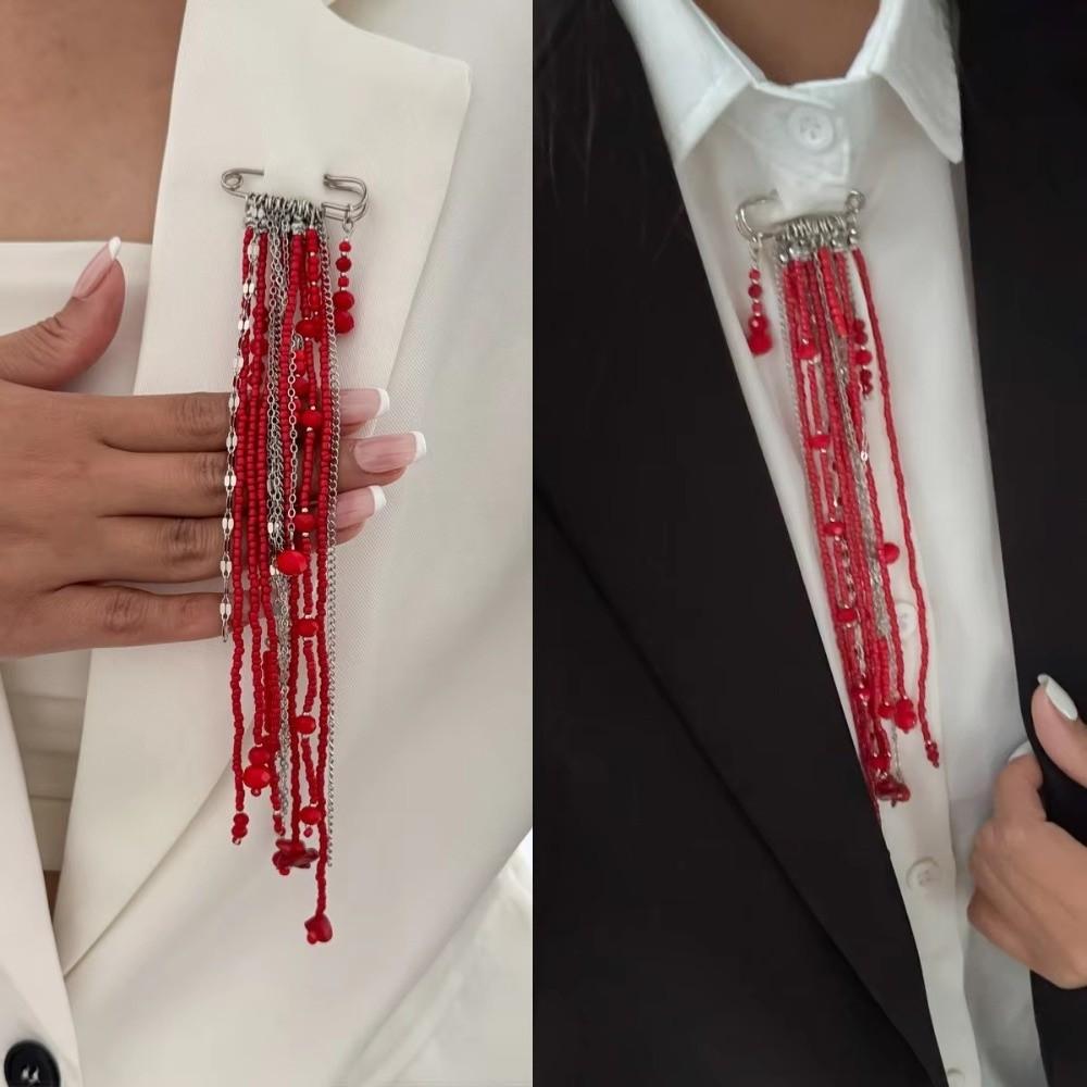 Multi-Layer Women's Exaggerated Long Tassel Chain Brooch Handmade Chain Pin New Crystal Brooch