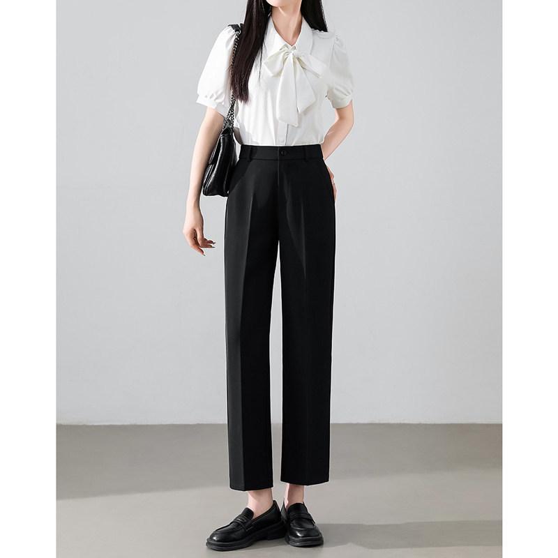 

Women s Black Fleece-Lined High-Waisted Straight-Leg Work Pants - Petite Nine-Point Cigarette Style for Spring 2XL [130-145 lbs]
