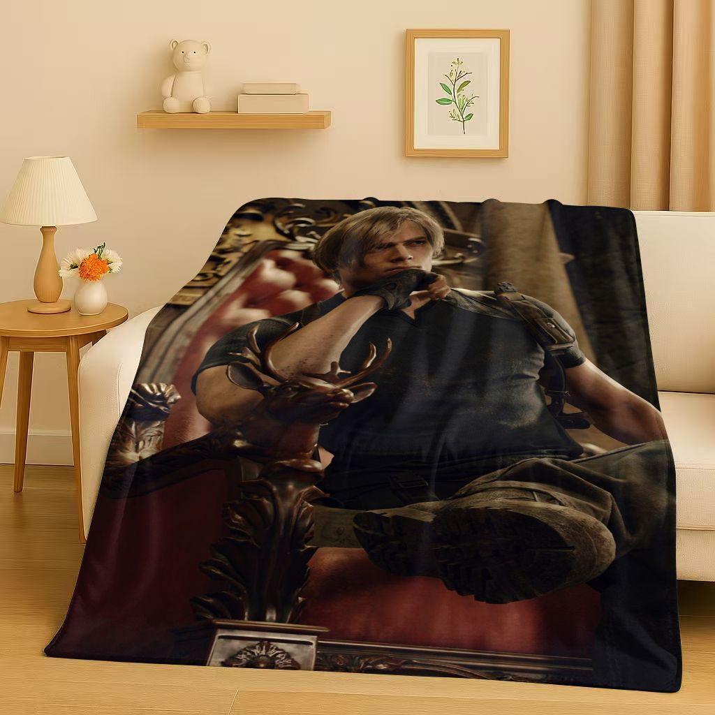 Leon R-Resident Evil Game Cartoon Gamer Flannel Blanket,Ultra Soft Warm Plush Throw for Home Bedroom Bed Sofa Cover Picnic Kids