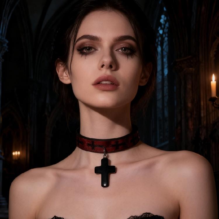 Retro Punk Style Leather Chokers With Crosses Pendant Adjustable Metal Clasp Alternative Jewelry Rocker Metal Leather Chokers