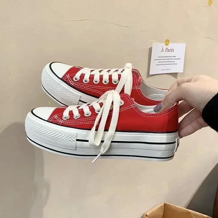 New Student's Spring Autumn Sneakers Girls 5CM Thick Sole Invisible Height Increased Canvas Shoes Kids' Casual Sports Shoes