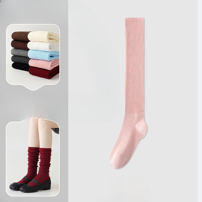 Ankela Red Socks, Women's Calf Socks, Pure Cotton Autumn and Winter Angora Red Knee-high Socks, Vertical Boneless Socks, Pile Socks