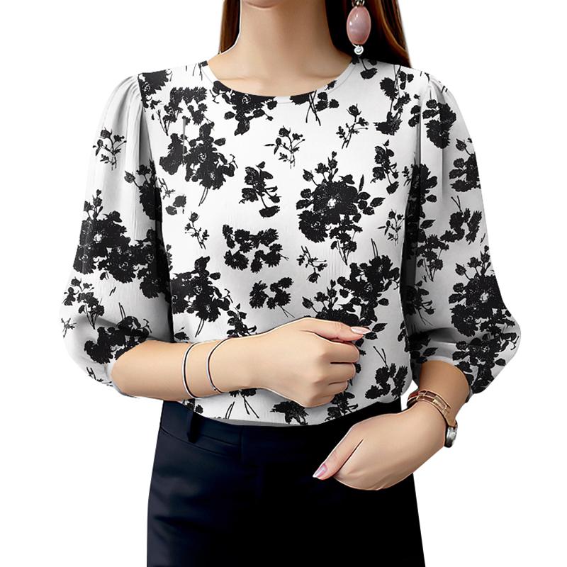 

ZANZEA Женская повседневная блузка с круглым вырезом и рукавом 3/4 с цветочным принтом