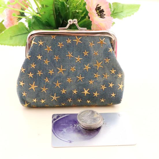Goldene Stern Münzbörse, Damen Jeans Geldbeutel, Kussverschluss Tasche für gefaltetes Bargeld Münzen Karten