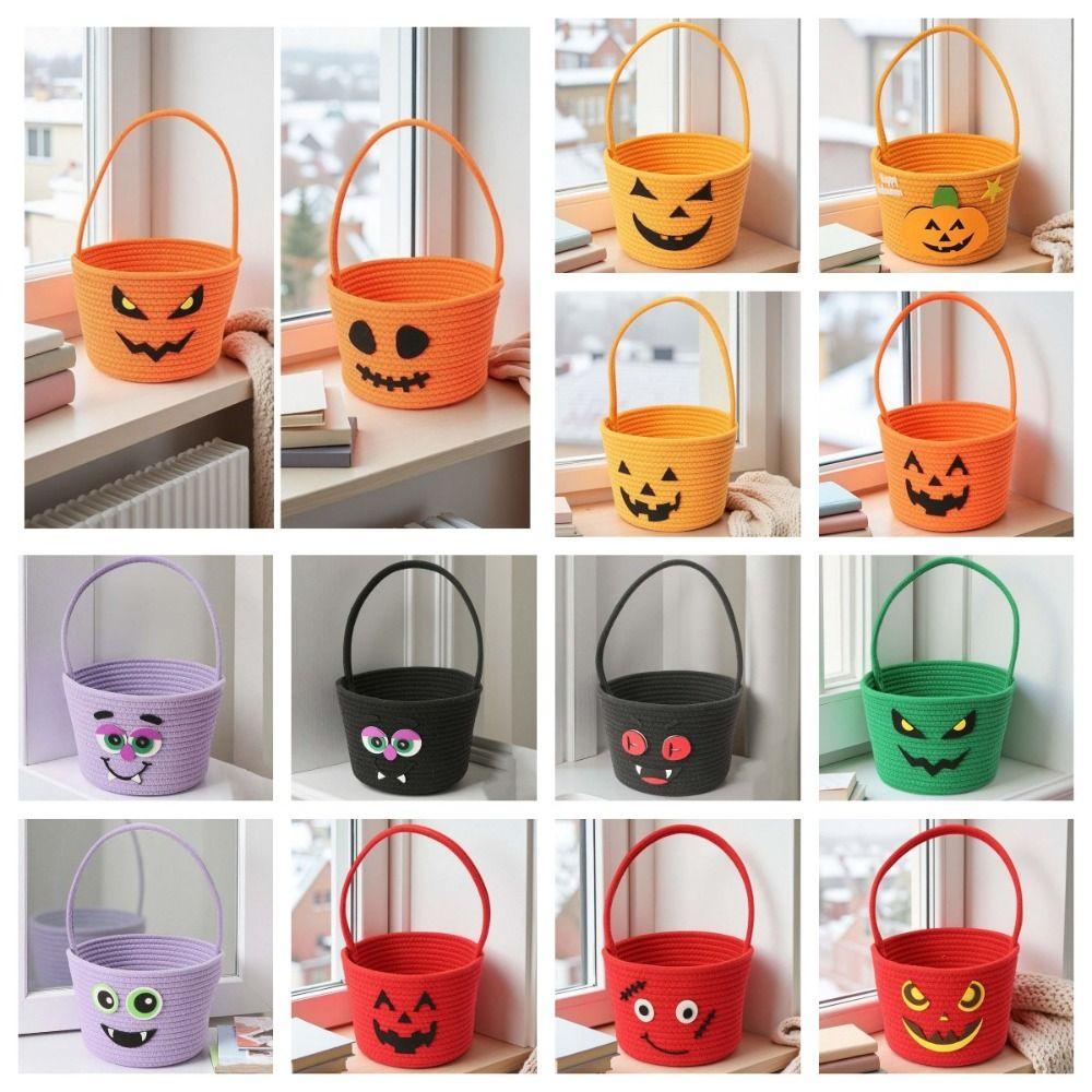 Braided Pumpkin Candy Bucket Orange Trick Treat Tote Kids Gift Hamper Woven Storage Pouch Teachers