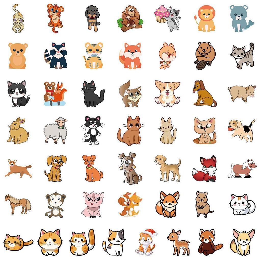 50PCS Cute Cartoon Animal Waterproof Stickers for Phones & Computers