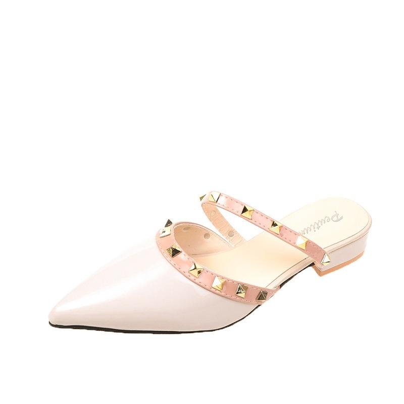 2025 New Riveted Semi-drag Thick-heeled Pointed Sandals for Women