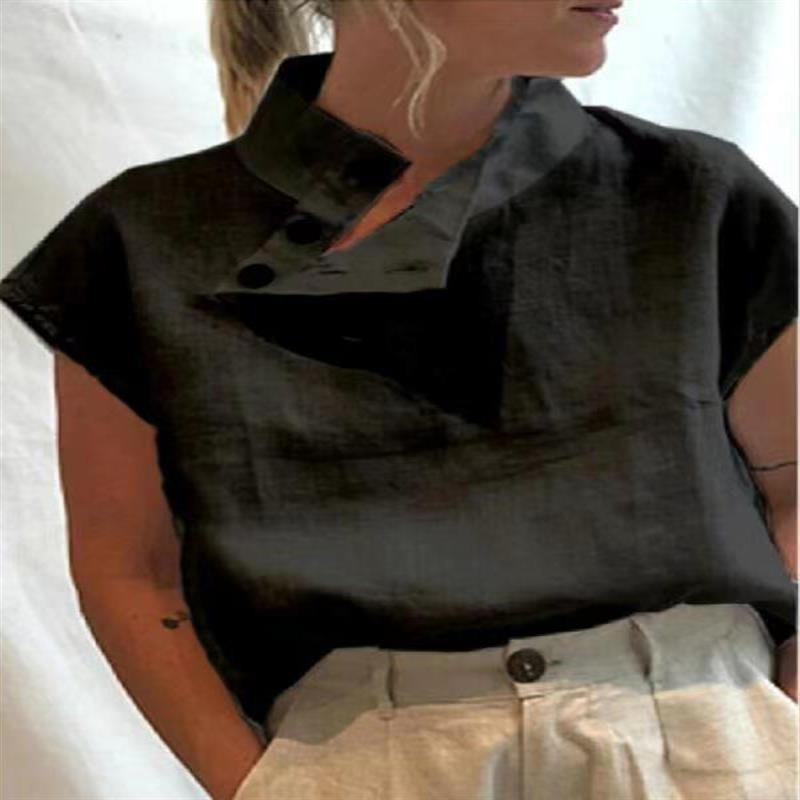 New European and American Plus Size Women's Sleeveless Pullover Solid Color Slim Stand Collar Shirt