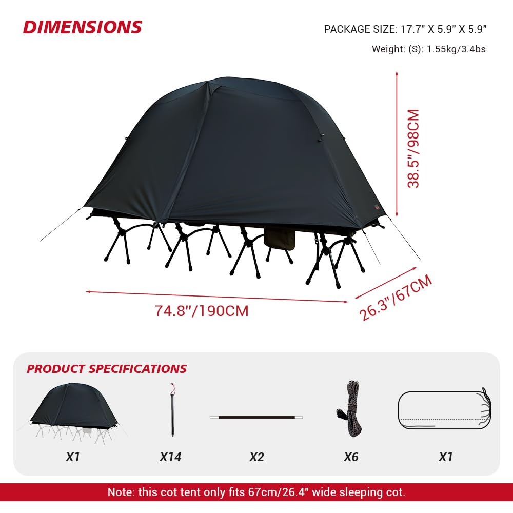 Hill Zero Cot Tent for One Cot 3WAY One Person Lightweight Tent Inner Tent and Storage Bag Solo Camping Person, Tent, Type, Tent, Cot, Included,