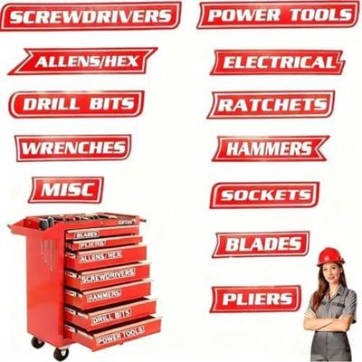 PVC Magnetic Toolbox Labels Easy Identification Tool Box Labels Reusable Tags for Steel Toolboxes
