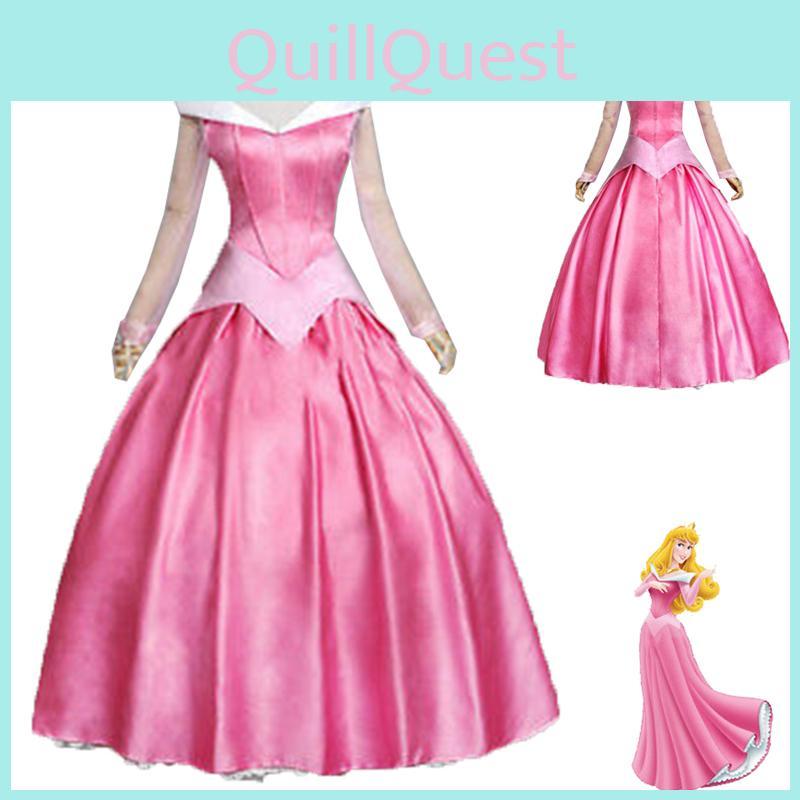 Enchanting Pink Sleeping Beauty Aurora Gown Costume For Women With Puff Sleeves
