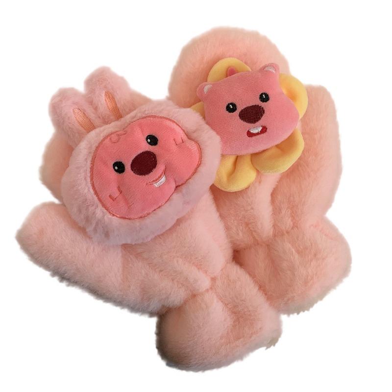 Cute little beaver plush gloves female winter cartoon finger all-inclusive student cycling to keep warm, thickened, cold and windproof