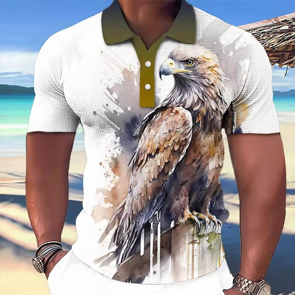 Animal Men's Polo Shirt Wolf and Eagle Men's Clothing Summer Casual Short Sleeve Top