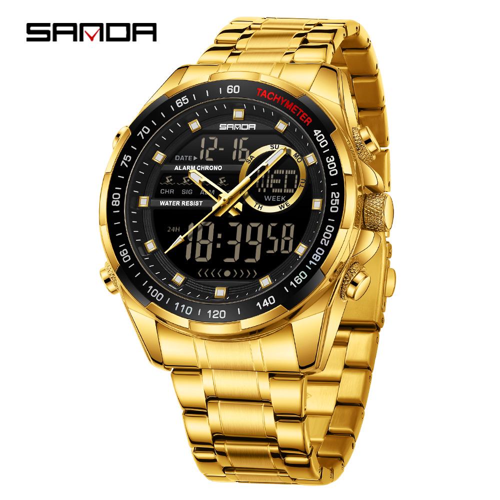 Sanda 6318 Men's Multi-Function Outdoor Sports Watch with Three-City Time, Countdown, and Waterproof Features