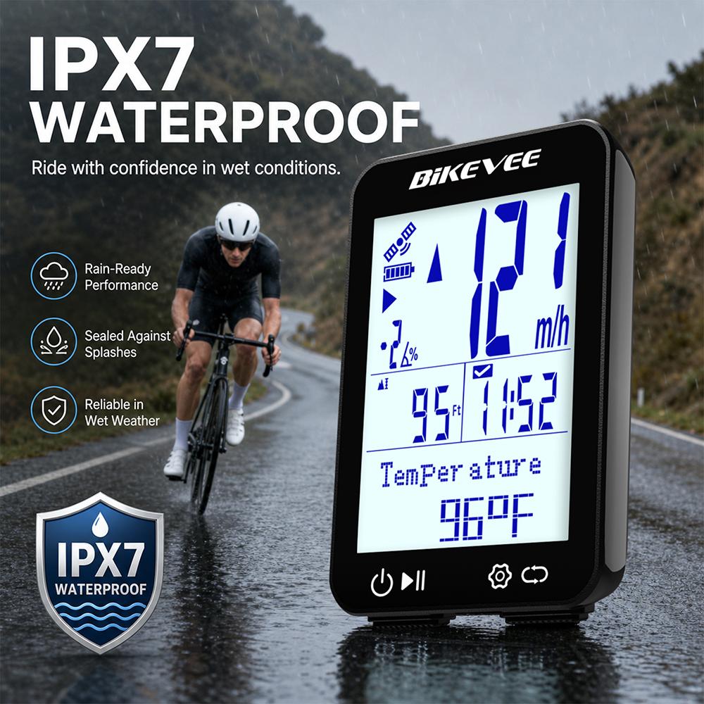 BIKEVEE Newest 12 Languages Bluetooth Wireless Bicycle Computer 2.4-inch LCD Screen Multilanguage MPH KM/H Rechargeable GPS Bike Speedometer Odometer