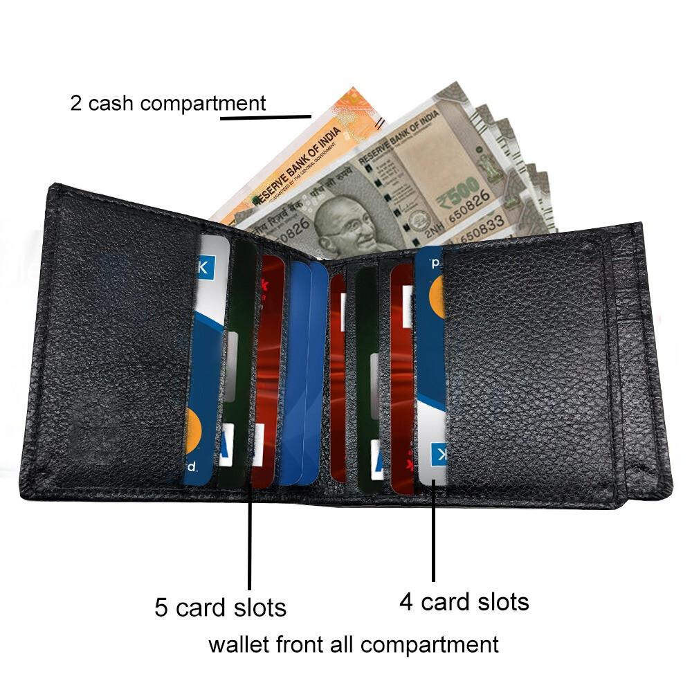 RSINC Echte Leder Handgefertigt Kreditkarte Ausweis & Bargeld Geldbörse Bargeld Zweifach Schwarz BLK B0DS8137ZN