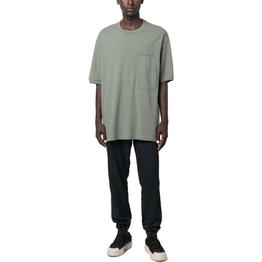 Y-3 Solid Color Crew Neck Pocket Loose T-Shirt Men Tops Gray-Green IP7945
