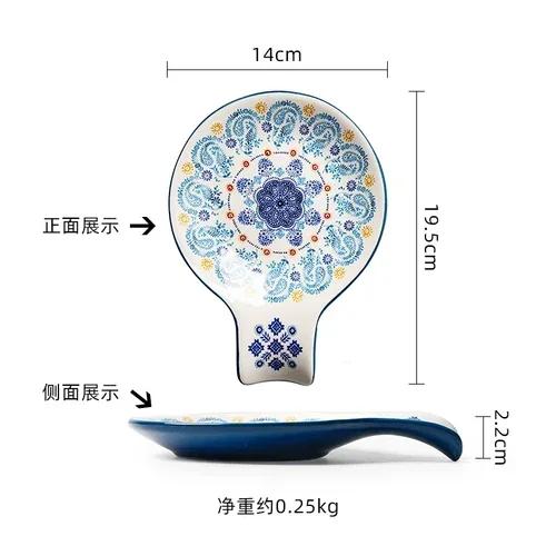Specialty Restaurant Ceramic Plates, Creative Spoon Shaped Flower and Bird Patterned Snack Plates, Irregular Dessert Plates