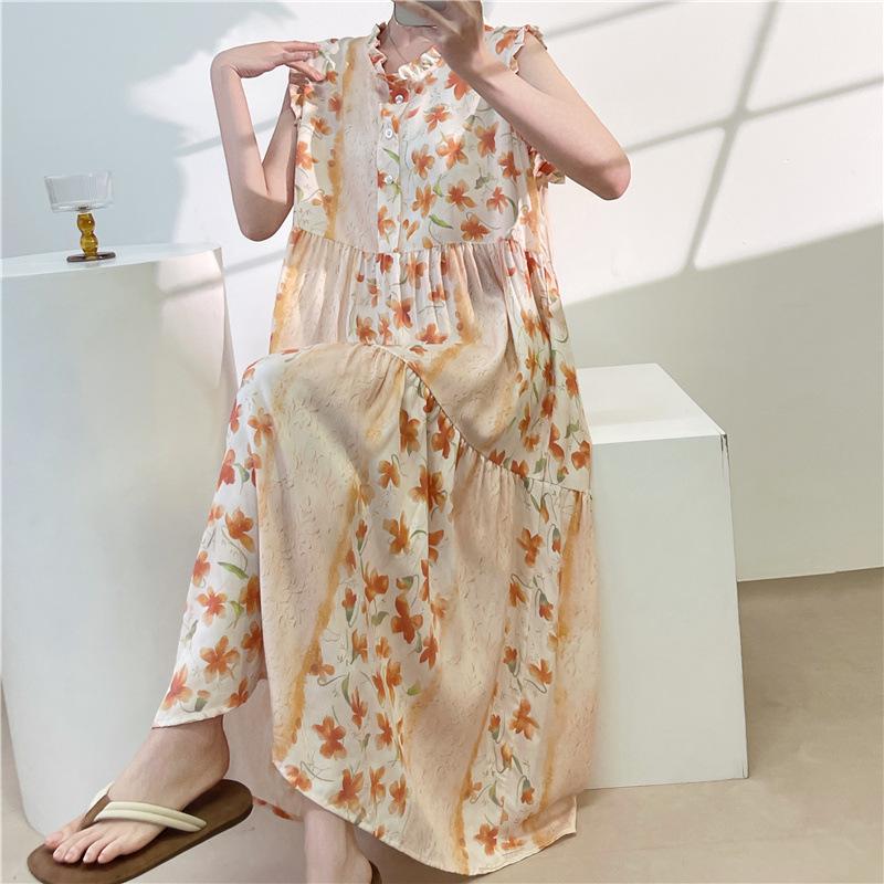 

Elegant Cotton Silk Short-Sleeved Nightgown for Women – Perfect for Summer & Autumn, Stylish Home or Vacation Wear, Versatile Outdoor Maxi Dress One Size