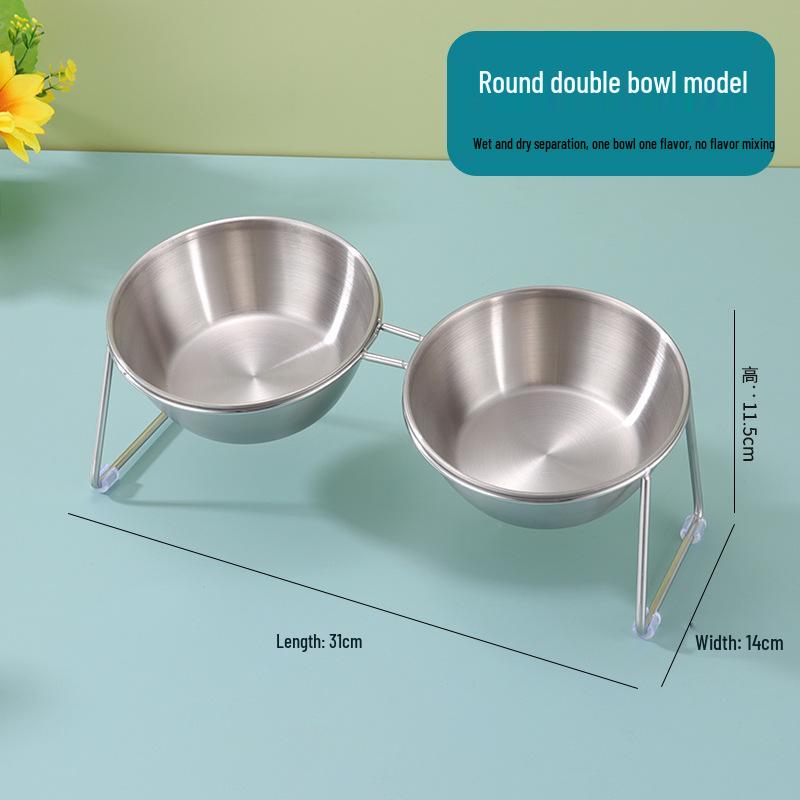Elevated 304 Stainless Steel Pet Bowl - Cat & Dog Water/Food Dish with Neck Protection Stand