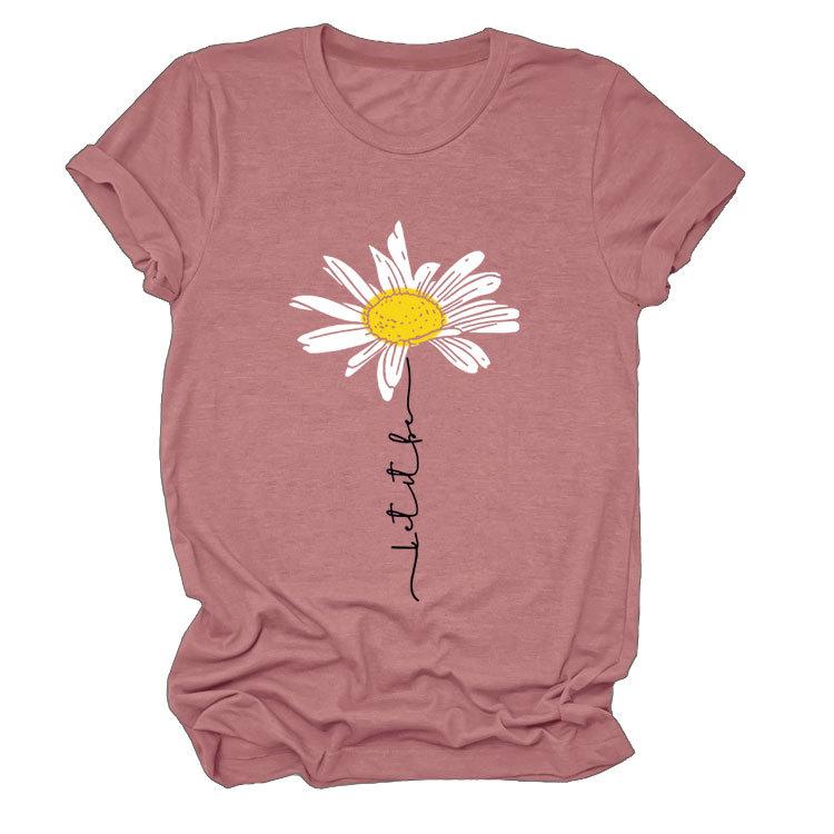 Alphabet Casual Short Sleeve Women's Top Crew Neck Loose T-Shirt