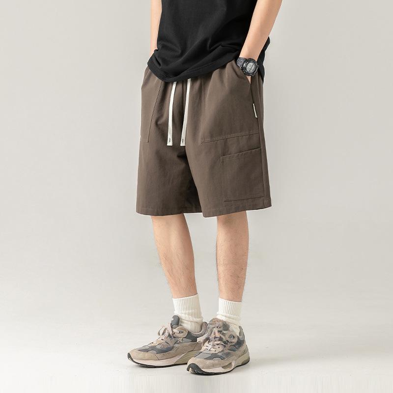 Japanese Style Men's Summer Workwear Shorts Casual Lightweight Sports Short Pants Loose Knee-Length Pants with Pocket