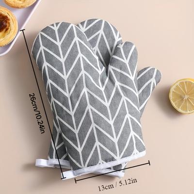 1pcs Geometric Heat Resistant Oven Mitts 356°F Baking Gloves with Elastic Cuffs Gray & White Pattern for Cookies Roasting Pans