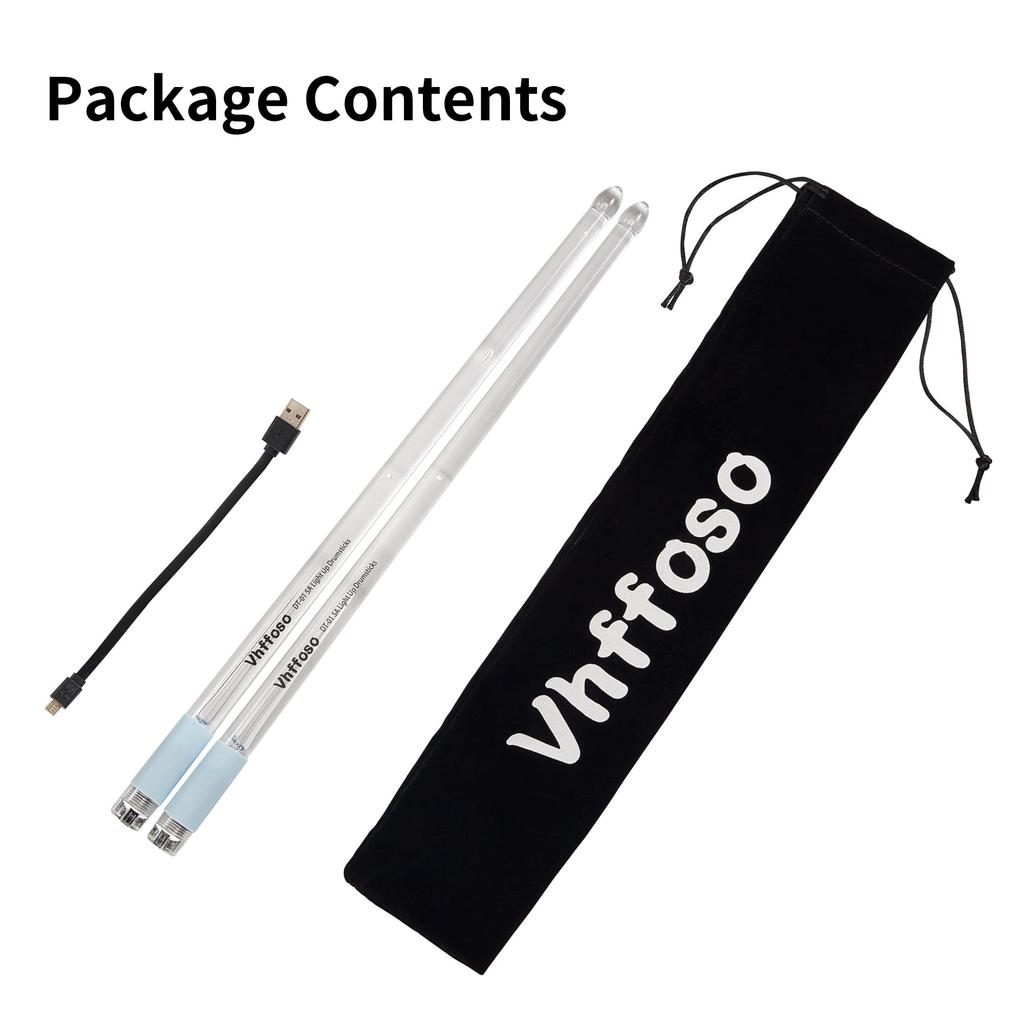 Illuminated Drumsticks (USB Charging), LED Light Sticks, with Bag, Light-Up Drumsticks (15 Colors, Pair of 2, Rechargeable)