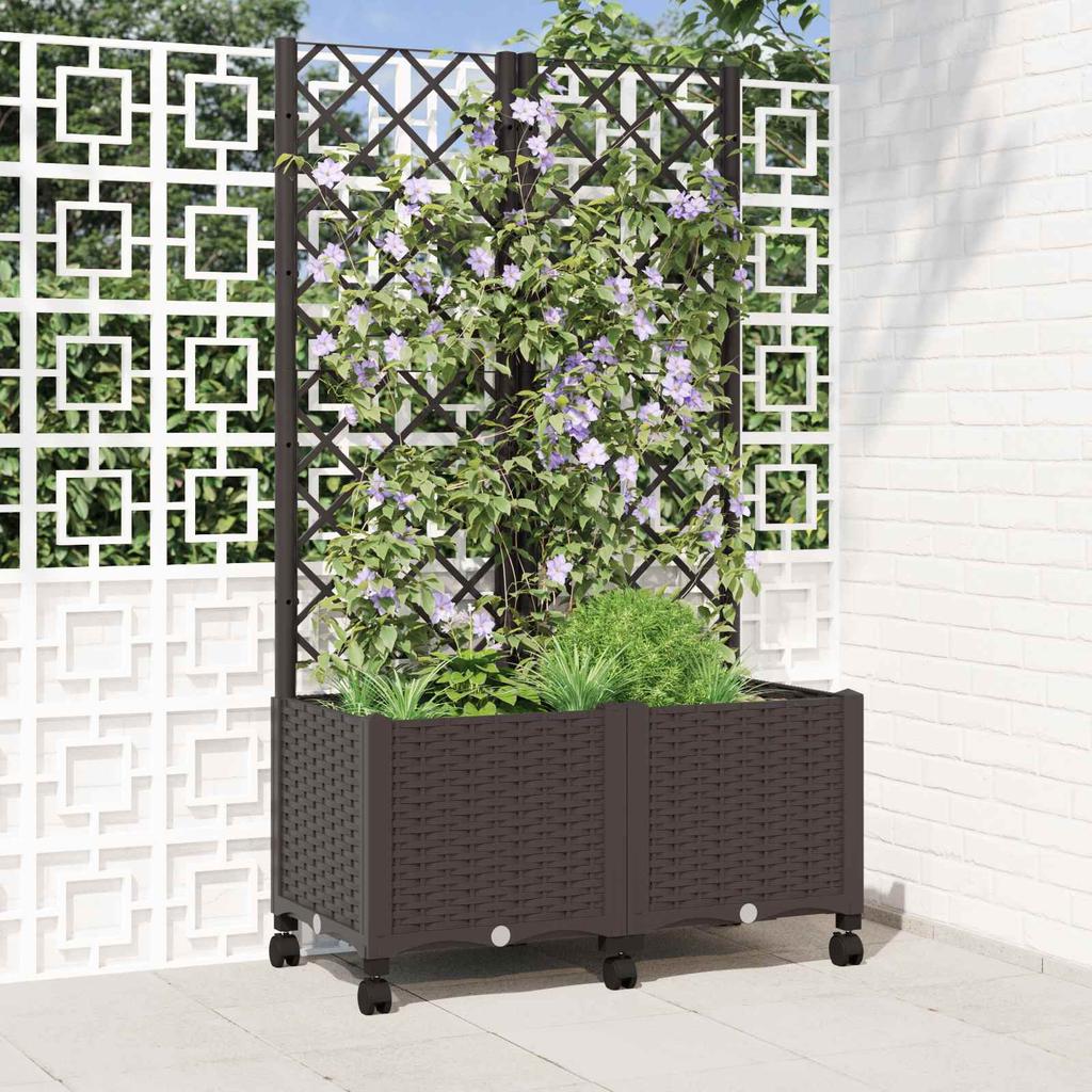 Planter with Trellis and Wheels Brown 80 X 40 X 146 Cm PP
