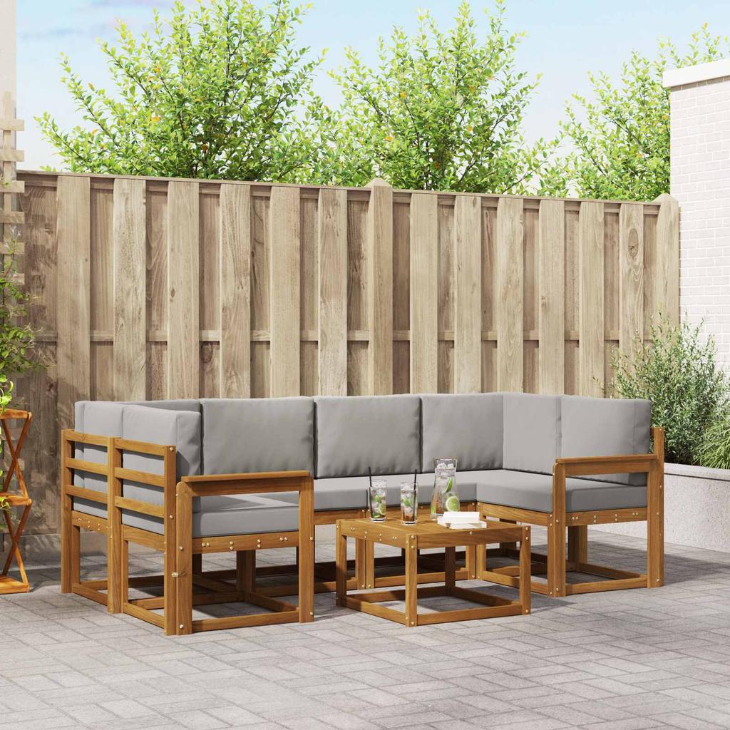 Outdoor Sofa Set with Cushions 7 pcs Natural and Light Grey
