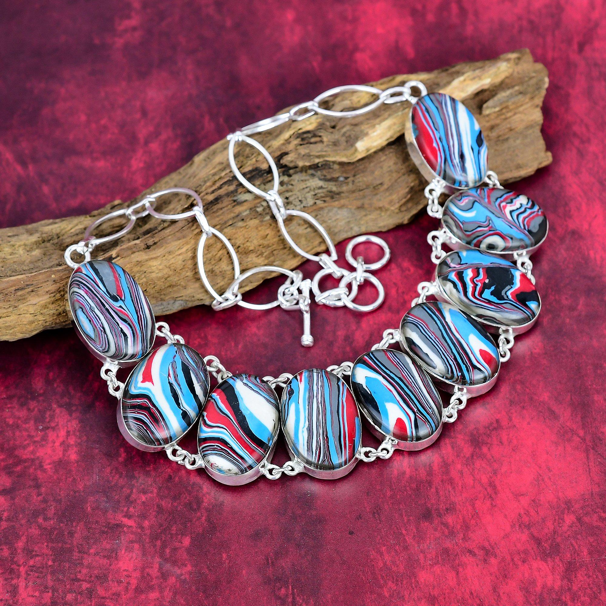 

Rainbow Calsilica Handmade Gemstone Necklace, 925 Solid Sterling Silver Chain Necklace Antique Jewelry, Necklace For Engagement Gift