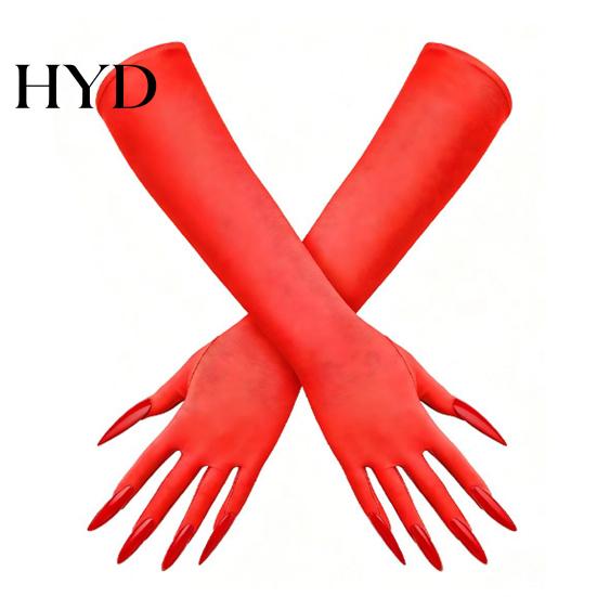 Creepy Long Nail Gloves 1 Pair Halloween Ghost Claw Gloves, Fingernail Witch Costume Durable Party Handwear Accessory, Dark Performance Prop
