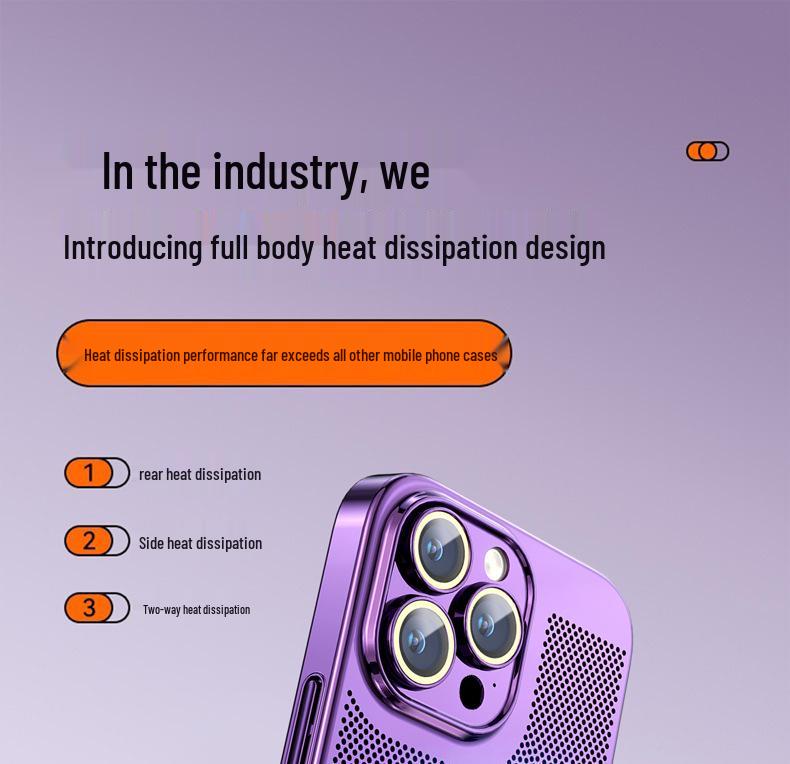 Electroplated Heat Dissipation Phone Case for iPhone 14 Pro Max and 13 with Lens Protection (16 Grid)